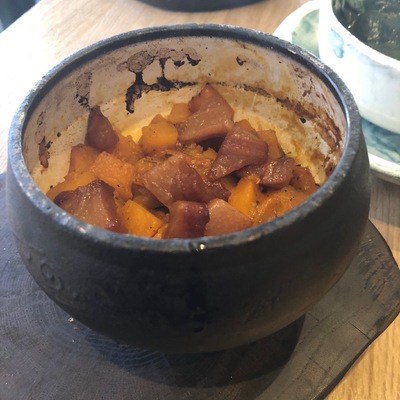 Тыквенная каша с медовой заправкой и соком липы